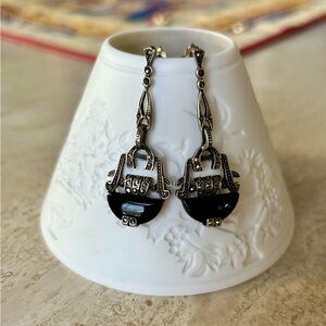 Sterling Silver Art deco Onyx Linear Earrings